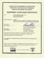 BALIQ CARBOS USDA Dairy Equipment Certificate